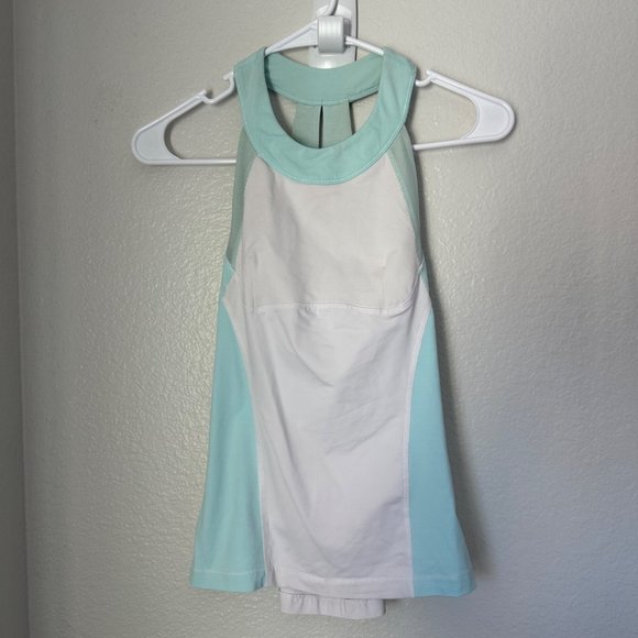 Lululemon Run Make It Count Tank Top Halter Neck Back Cutout White Mint Color S2 - Picture 2 of 9
